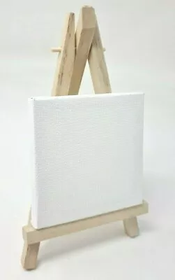 Wooden Easel 16cm With Mini Canvas 7.5cm X 7.5cm Artist Display Sign Weddings • £3.59