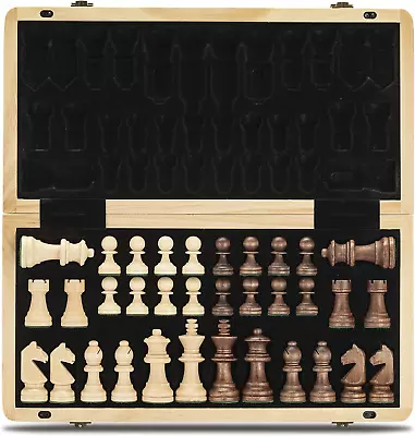 15 Magnetic Wooden Chess Set/Folding Board 3  King Height German Knight Staunton • $42.40