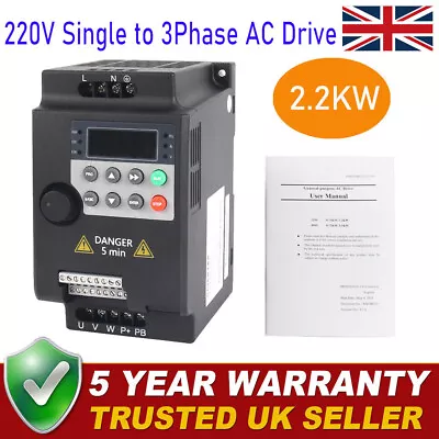 VFD Frequency Speed Controller 2.2KW 220V Single To 3Phase Motor Inverter Drive • £69.89