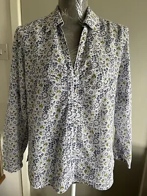 EAST Ladies Long Blouse Size 14 In White Navy Mix 38/40in Length 24in • £8.99