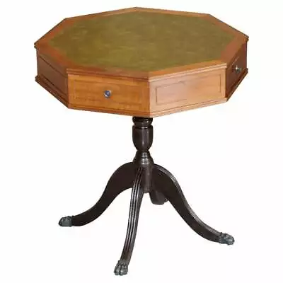 Nice Regency Style Mahogany Green Leather Side End Lamp Wine Drum Table Drawers • $622.53