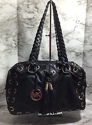 Michael Kors Astor Grommet Black Soft Leather Satchel Shoulder Bag • $129