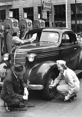 Vintage 1942 Girls Gas Station PHOTO Women Service Attendants Girl Power! • $5.78