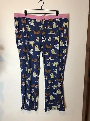 Nite Nite Munki Munki Plus Size 2X Pajama Pants Bottoms Navy Blue Pink Dog Dogs • $14.95