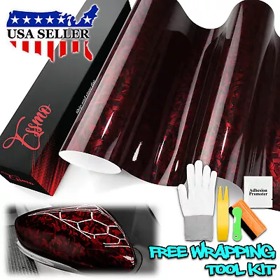 ESSMO PET Marble Forged Gloss Carbon Fiber Red Car Vehicle Vinyl Wrap Decal • $14