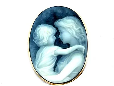 Oval Mother And Child Cameo Pendant/Brooch 14k Yellow Gold • $895