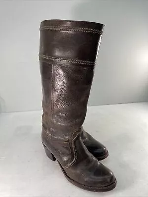 Frye Jane 77231 Brown Tall Pebbled Leather Tall Riding Moto Boots Womens 8B • $99.95