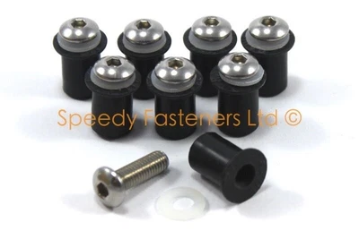 £6.99 • Buy Motorcycle Screen Bolts Windshield Fairing Bolts & Soft Rubber Well Nuts X 8 Kit