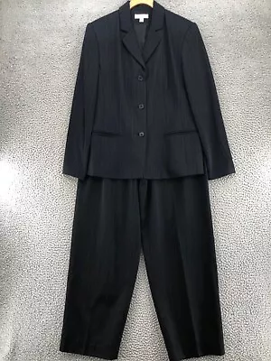 Amanda Smith Suit Womens 12 Black Pinstripe Pantsuit Set Wool Blend Trouser Work • $34.99