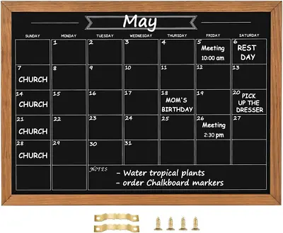 Calendar Chalkboard 17.7  * 23.6  Magnetic Surface Rustic Brown Solid Pine Woo • $63.77