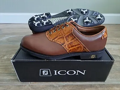 NEW Footjoy FJ ICON Mens Golf Shoes 52047 BRN/TAN Croc 10.5 Wide • $164.99