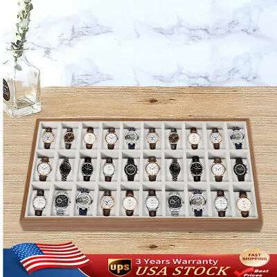 30 Slot Men Watch Box Wooden Display Case Organizer Show Tray Jewelry Storage US • $51.84