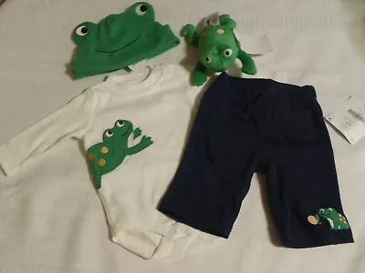 Gymboree Preemie 5-9 Lbs Frog Bodysuit Pants 0-3 Month Hat Rattle Set NWT • $50