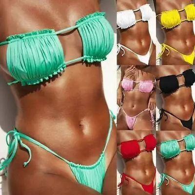 Women Swimwear Strappy Bikini Set Strapless Bandeau Swimsuit Summer Beachwear • $22.19