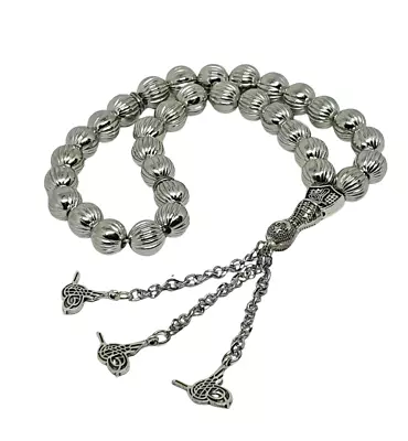 Tasbih Beads Tibetan Silver Islamic Prayer 33 Bead Misbaha Rosary Tasbeeh 10mm • £12.95