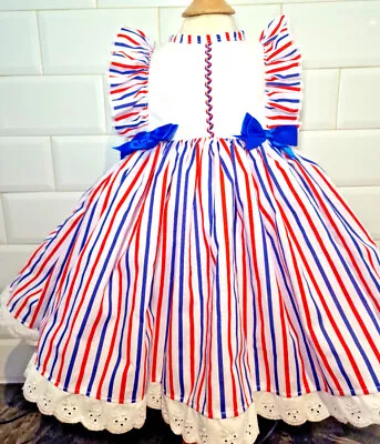 DREAM SALE 12-18 2-3  3-4 6-7  BABY GIRLS  Red White Blue  Lined Summer Dress • £17.99