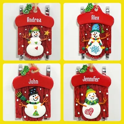 Ganz Sled Christmas Ornament Red Sleigh Snowman Personalized Choose Name NWT • $8