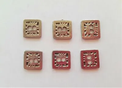 6 Metal Antique Silver Tone Square Vintage Look Buttons 2 Hole 12mm • £3.99