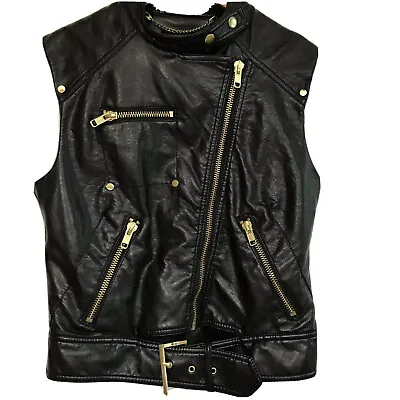 H&M Faux Leather Vest Gold Zippers Black Size 6 EUC • $24.99