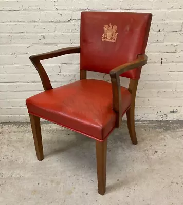 Northamptonshire Oak & Red Leather Library Chair Office Armchair (Can Deliver) • £149.99