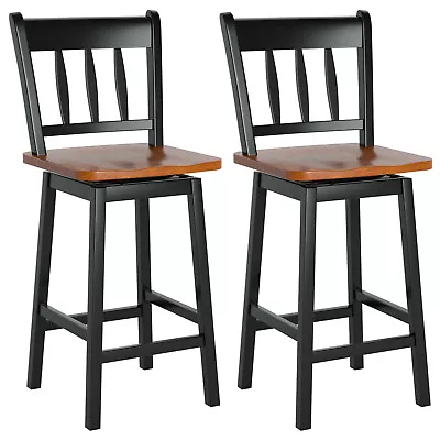 Costway 2PCS 24.5  Counter Height Dining Bar Chairs Swivel Bar Stools Black • $139.99