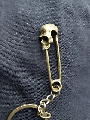 £4.25 • Buy Bronze Effect Skull Topped Safety Pin Keyring Gothic Collectibles Curios