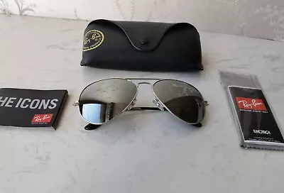 Ray-Ban RB3025 AVIATOR Unisex Sunglasses Silver Frame Silver Mirror 58mm • $1.50