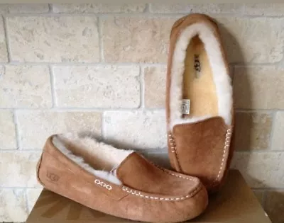 UGG Ansley Chestnut Suede Sheepskin Moccasins Slippers Shoes Size US 10 Women • $101.99