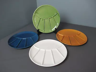 4 Vintage MCM Divided Ceramic Fondue Plates - Japan - 9 1/8  Wide Each - D4 Sb • $24.94