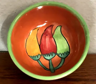 Vintage Folk Art Pottery Mexico SIGNED JMB Hand Painted Footed Salsa Dip Bowl • $5.49