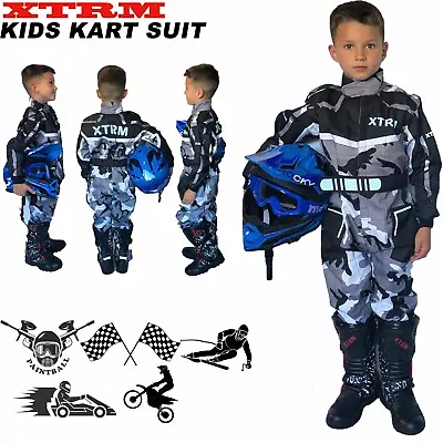 Kids TRM Motocross Quad Kart Race Suit Reflective Zip Up Overalls Camo Grey • £25.99