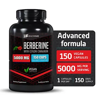 Healthfare Berberine With Ceylon Cinnamon 5000mg 150 Caps Heart Health & Immune • $18.99