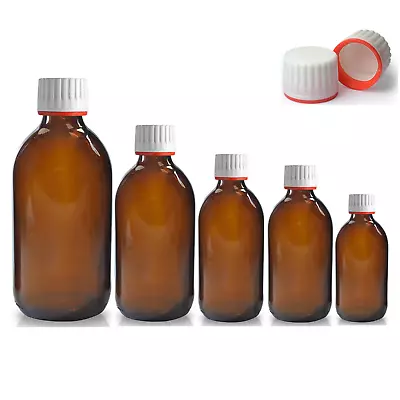 £9.99 • Buy Amber GLASS Bottles For Medicine, Liquid Food, Oil & Aromatherapy - White TE Cap