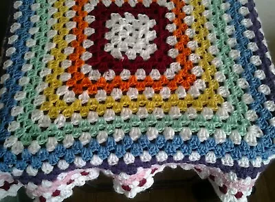 New Handmade Crochet  DK Knit Baby Rainbow Unisex Multi Purpose Blanket. L@@k! • £18.95