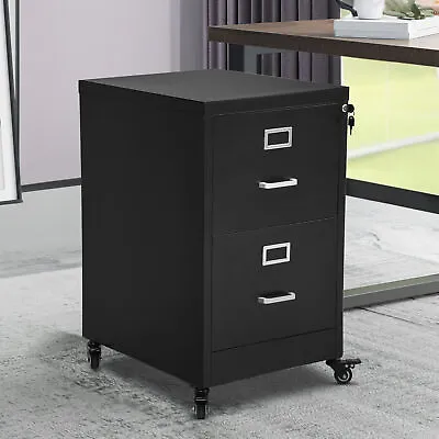 Vertical File Cabinet 2-Drawer Metal Mobile File Cabinet Locking Storage Office • $168.29