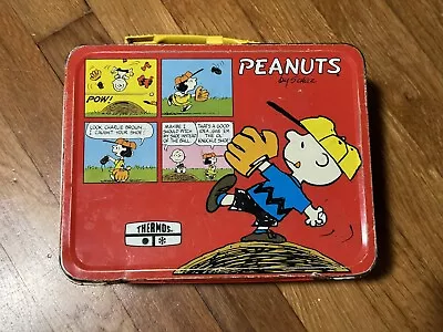 Vintage Peanuts Red Metal 1960s Lunchbox Snoopy Charlie Brown Thermos Lunch Box • $32.35