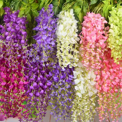£11.94 • Buy 24x Artificial Fake Hanging Wisteria Silk Flowers Vine Plant Home Garden Decor