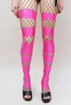 Metallic Pink Cut Out Leg Warmers Cyber Super Hero Costume Pants Latex Socks Psy • $44