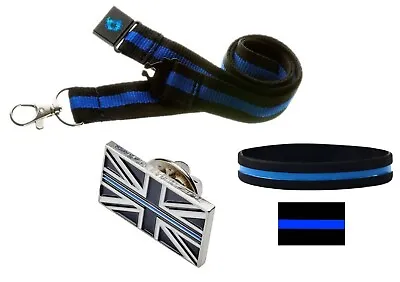 £6.99 • Buy Thin Blue Line Union Jack UK Pin Lapel Badge & Matching 20mm Lanyard & Wristband
