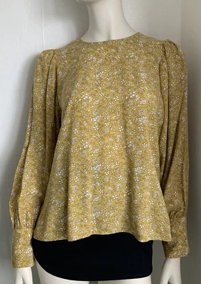 £4 • Buy M&S Mustard Floral Balloon Sleeve Blouse Top Size 14 Excellent Condition