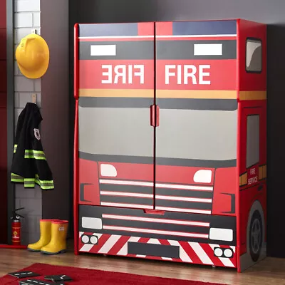 Wooden Wardrobe Fire Engine Red Wooden Wardrobe 113 Cm X 96 Cm X 57.5 Cm • £199.99