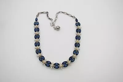 Vtg Mac Allan Silver Tone Necklace W/White Faux Pearls & Blue Rhinestones • $9.99