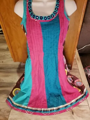 Vintage Globus Cotton Pintuck Dress Sleeveless Ethnic Indian Boho Indian Tunic S • $18.99