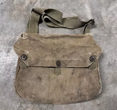 WWII WW2 US Army 1944 Transitional Gas Mask Carrier Bag Vintage Canvas Messenger • $74.99