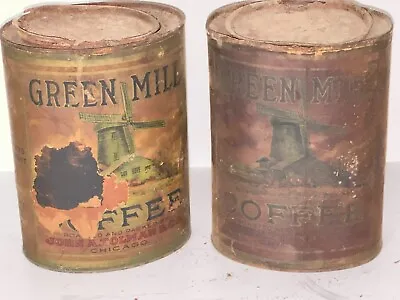 2 ~ RARE Vtg Antique Green Mill Coffee Can Tin John Tolman General Store Chicago • $9.99