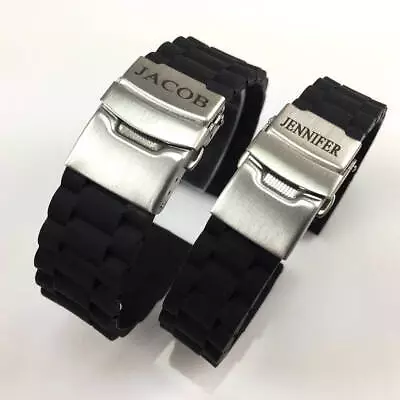 Name Engraved Personalized Rubber Silicone Watch Band Double Locking Buckle 4091 • $19.95