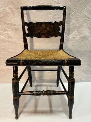 L. Hitchcock Vintage Black And Gold Painted Chair Beautiful • $105