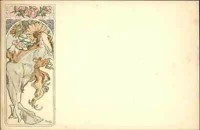 Alphonse Mucha Art Nouveau Beautiful Woman Side Panel C1900 Postcard #2 • $112.50