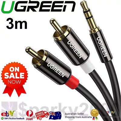 Ugreen Stereo Splitter Audio 3.5mm Aux Jack To 2 RCA M/M Y Cable Gold Plated 3m. • $23.95