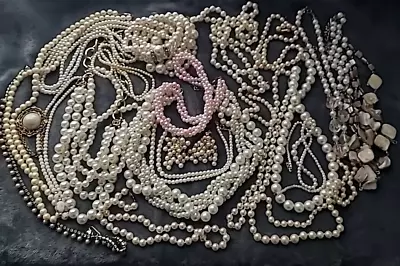 Vintage Estate Faux Pearls Jewelry Lot Necklaces Bracelets Earrings Pin • $6.50